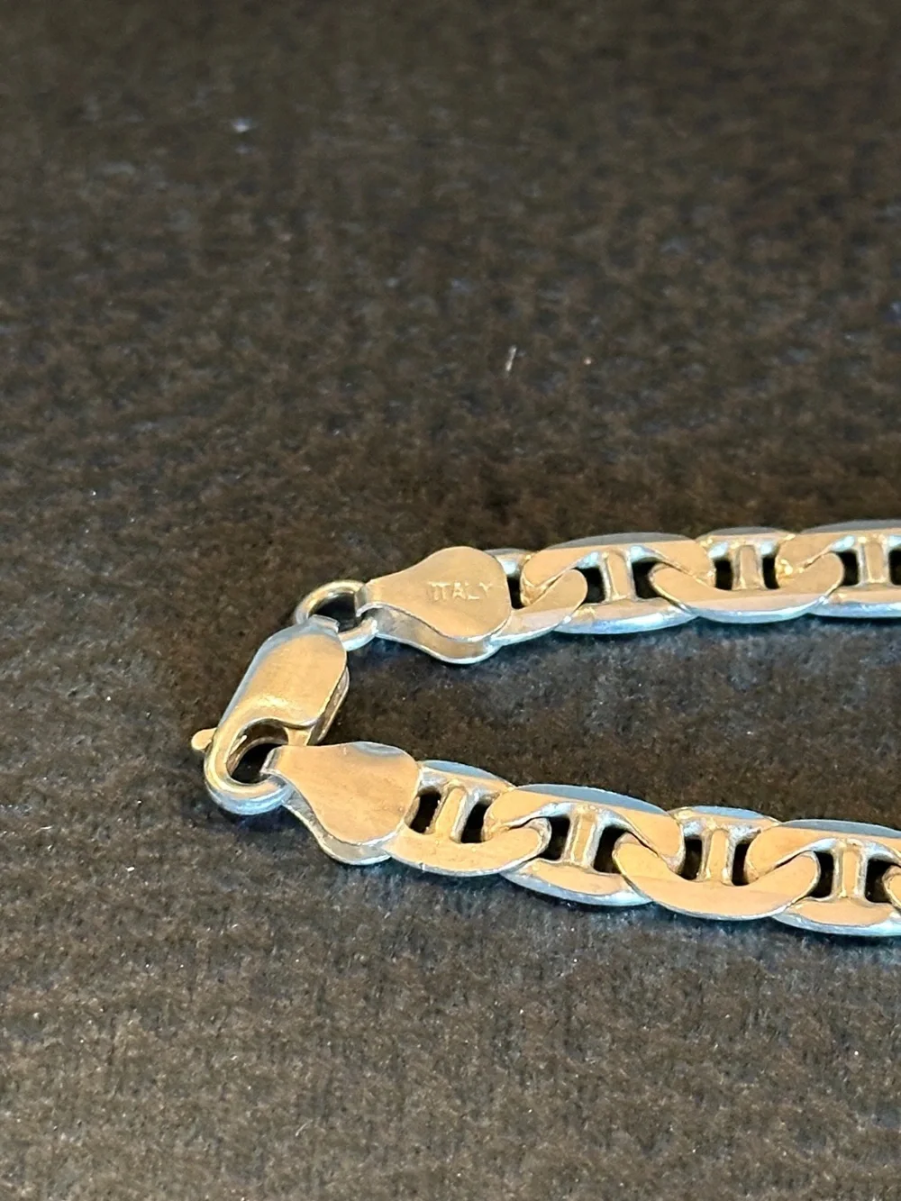 Sterling 925 Italy Flat Elongated Mariner Link Chain Necklace 20”